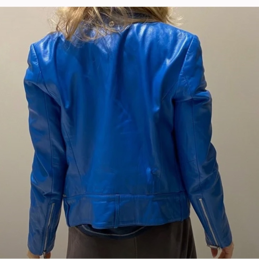 Vintage Diesel Turquoise Blue Lambskin Leather Biker Jacket - Picture 12 of 12